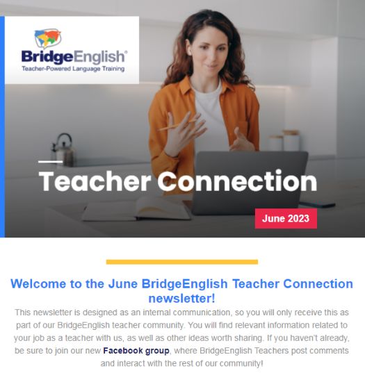 el boletín BridgeEnglish Teacher Connection con fecha de junio de 2023.